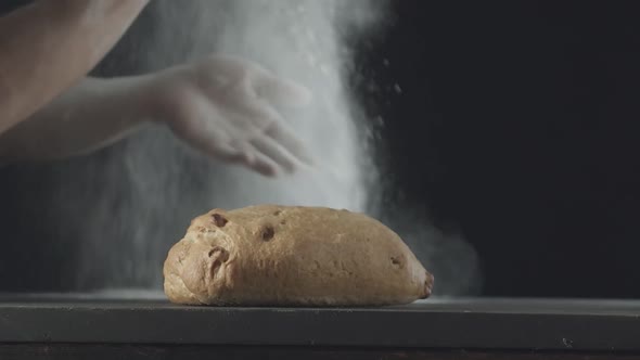 Closeup of Fresh Baked Bread on the Wooden Table