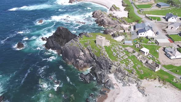 Aerial View of the Beautiful Coast Next To Carrickabraghy Castle - Isle of Doagh, Inishowen, County