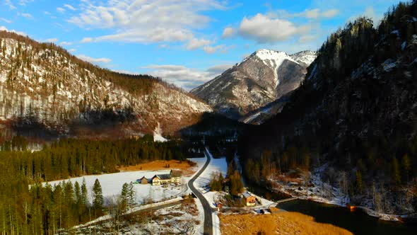 Beautiful Landscape with Mountains and forest in Winter