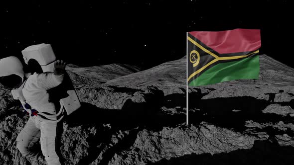 Astronaut Planting Vanuatu Flag on the Moon