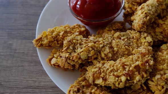 Fried Chicken Nuggets with Ketchup