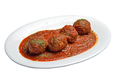 White plate with Beef meats balls and tomato sausage. - PhotoDune Item for Sale