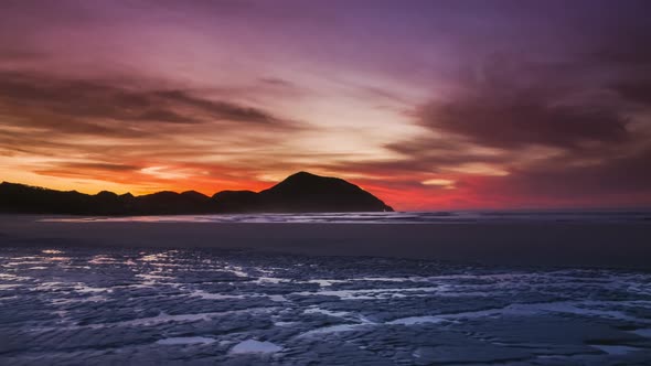 Sunset on beautiful beach timelapse