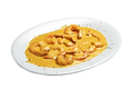 White plate with baked shrimps and curry sausage Isolated - PhotoDune Item for Sale