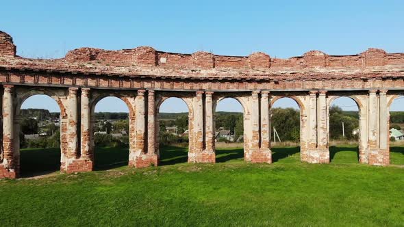 Ruins of Old Ancient Castle Building in Europe, Shot From Drone Above, Aerial Archaelogy