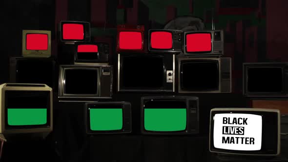 Pan African Flag and Black Lives Matter Logo on Retro TVs.