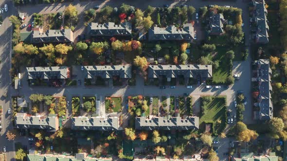 Top View of Cosy Townhouses with Colorfull Fall Trees