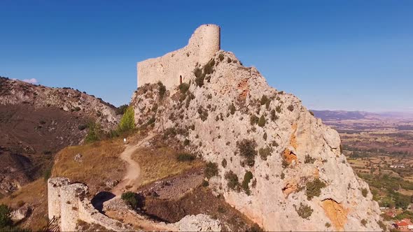 Aerial View of Ancient Ruins of Poza De La Sal Castle in Burgos Castile and Leon Spain