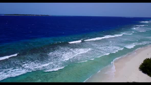 Aerial drone view sky of paradise coastline beach time by transparent lagoon and white sand backgrou