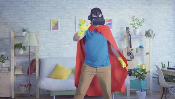 Man Householder Superhero Wearing Virtual Reality Glasses