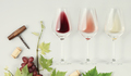 Flat-lay of red, rose and white wine in glasses on white background - PhotoDune Item for Sale