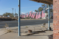 American flags in front of abandoned gas station. - PhotoDune Item for Sale