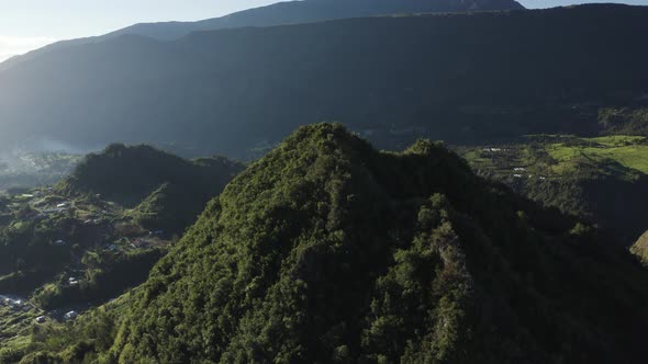 Aerial view of mountain landscape on Sao Miguel Island, Portugal.