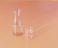 Glass water bottle and glass on orange background, 3d rendering - PhotoDune Item for Sale