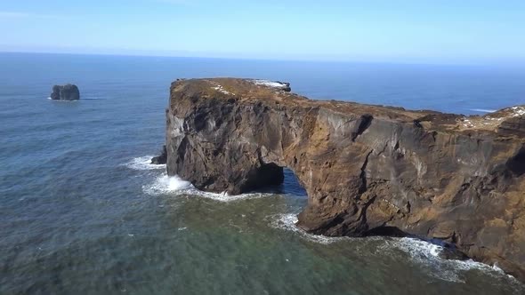 Aerial View of Dyrholaey Arch in Iceland