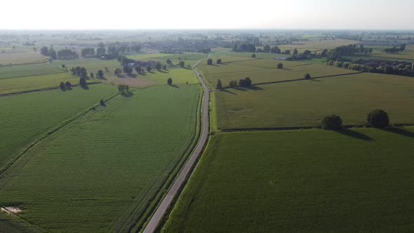 Drone landing on northern Italy countryside