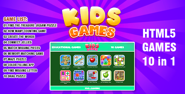 Ten in One Kids Educational Games For Website (Included HTML5 Only) 10 Games in 1 File