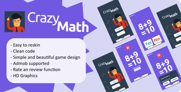 Crazy Math - HTML5 Mobile Game (c3p | Construct 3 | Admob Ready)