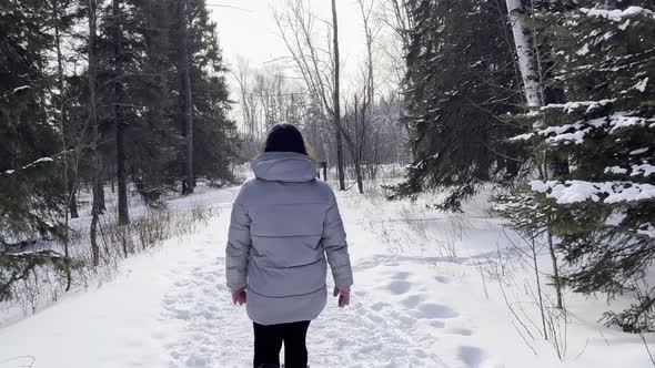 Woman taking a walk outdoors in nature on a winterwonderland landscape, travel