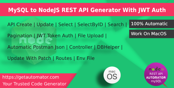 [MacOs Verison] NodeJS REST API Generator from MySQL + Postman API + JWT Auth