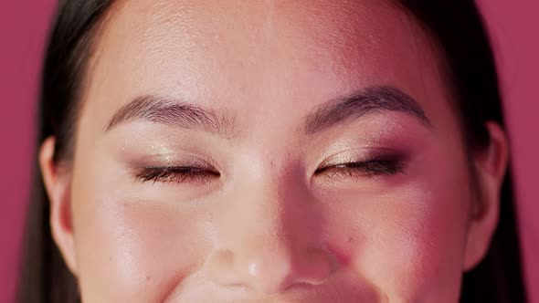 Cropped Shot Of Asian Female Face With Unaltered Skin And Natural Makeup