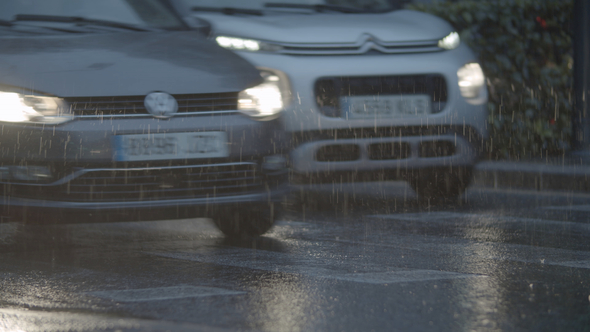 Transport Traffic in Rainy Evening