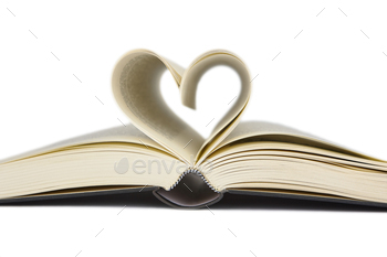 Open book with heart shaped pages. Love for reading. Isolated