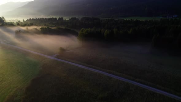 Drone Over Ethereal Misty Landscape Of Zell Am See