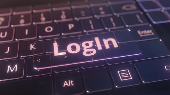 Futuristic Computer Keyboard and Transparent Login Message alt