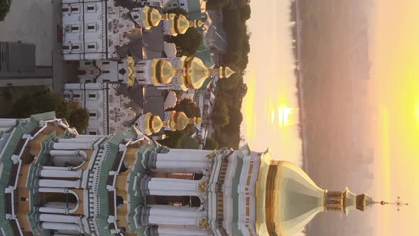 Vertical Video KyivPechersk Lavra in the Morning at Sunrise