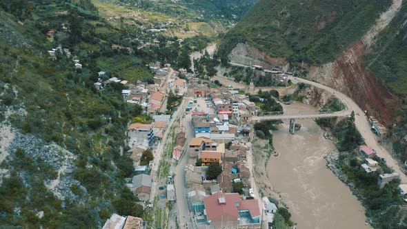 Panoramic view of Izcuchaca, pueblo inside the Andes Mountains in Peru 4K