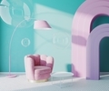 Colorful interior in pink and blue tones, soap bibbles, 3d rendering - PhotoDune Item for Sale