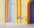 interior with modern chair and yellow arches, blue walls and glass partition, 3d rendering - PhotoDune Item for Sale