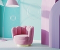 Pink armchair in room with blue wall and pink arch, soap bubbles, 3d render - PhotoDune Item for Sale