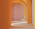 Orange arches corridor with sunlight and chair, 3d rendering - PhotoDune Item for Sale