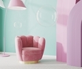 Concept interior with pink armchair and arches, green wall and soap bubbles, 3d render - PhotoDune Item for Sale