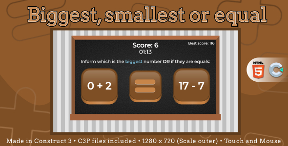 Biggest, smallest or equal - HTML5 Math game