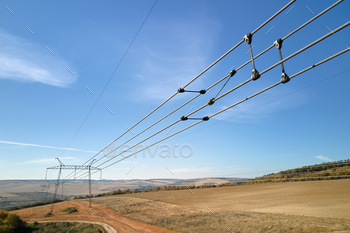  electric power wires for safe delivering of electrical energy through steel cable on long distance.
