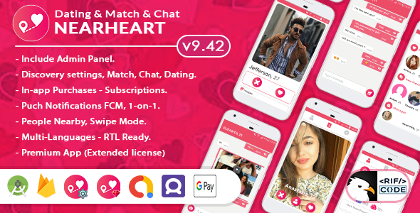 Nearheart - Android Dating Tinder Clone Full App with Admin panel