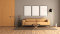Poster mockup in a minimalist living room with frameless door - PhotoDune Item for Sale