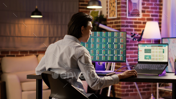 statistics on computer and laptop screen. Global investment with financial profit on forex trade exchange, money banking sales.