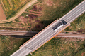 Aerial view of cistern truck on railroad overpass bridge - PhotoDune Item for Sale