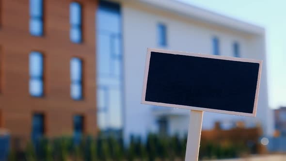 Blank Black Billboard Against New Apartment Building Empty Mockup Template Blackboard Label Home for