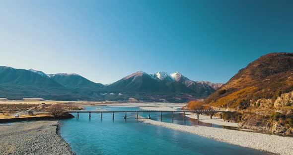 Aerial Drone Fly Over Waimakariri River and Riverbed Near Mount White New Zealand - Dolly Shot