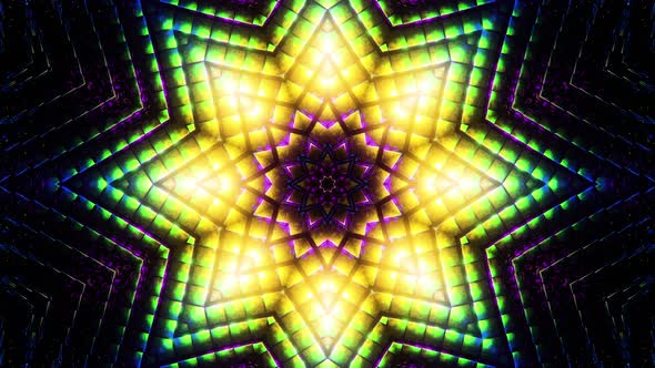 Neon glowing kaleidoscope. Looped animation