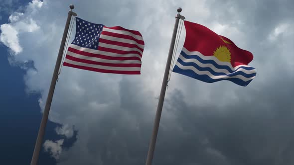 Waving Flags Of The United States And The Kiribati 4K