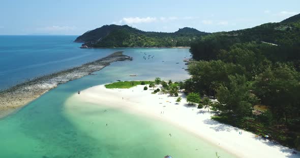 Tropical Island White Sandy Beach Aerial View