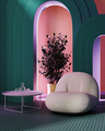Room with contemporary design with colorful arhces with cove neon lighting - PhotoDune Item for Sale