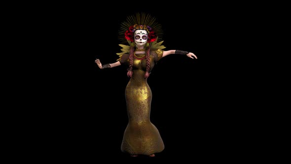 Mexican catrina belly dancing with alpha channel