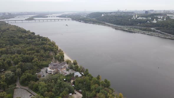 Dnipro River Near Kyiv City, Ukraine Aerial View. Dnieper, Kiev